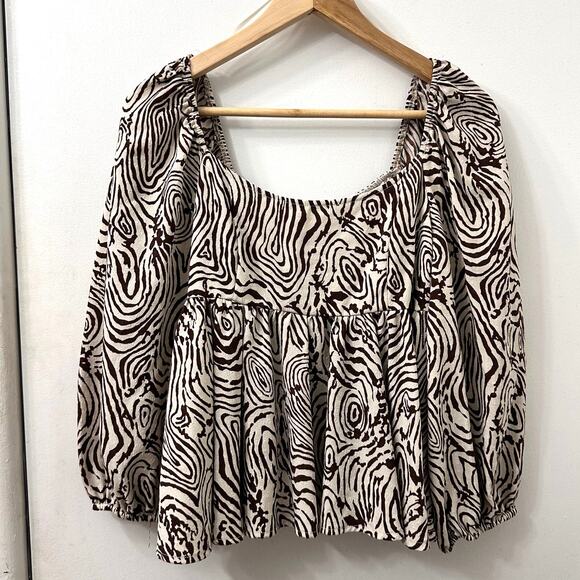 NWOT Moon River‎ Anthropologie M Puff Sleeve Babydoll Crop Top Psychedelic Funky - Picture 1 of 10